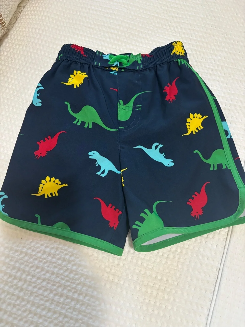 Boys' Navy Swim Trunks with Multicolor Dinosaur Print